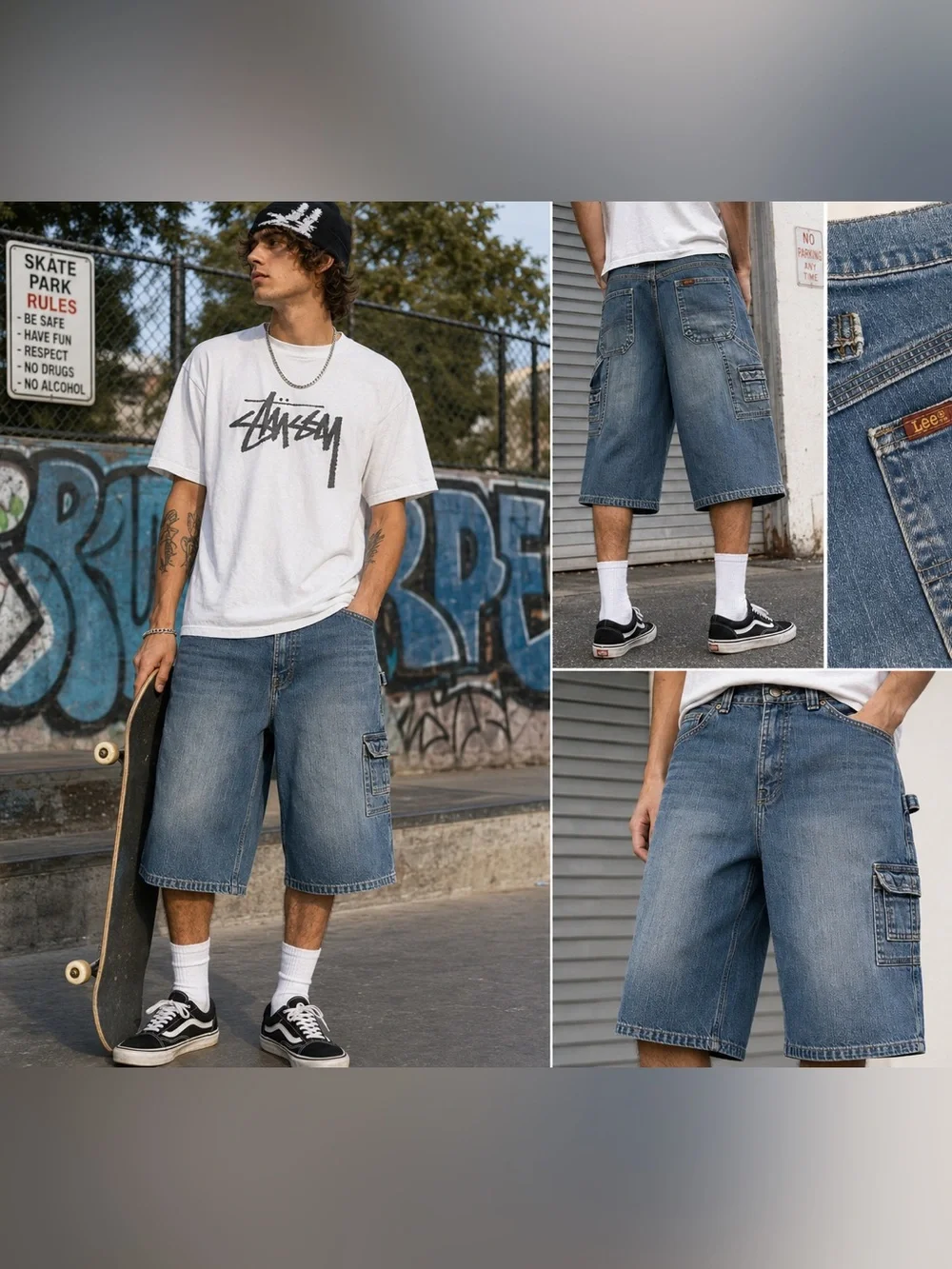 Lee Vintage Y2K Denim Bermuda Shorts Unisex size 31 Utility Carpenter Skater